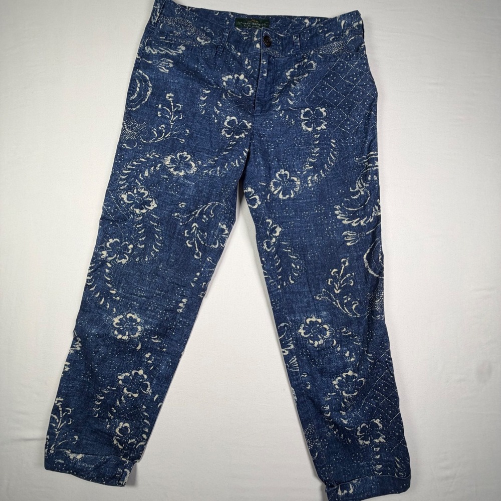 Lauren Ralph Lauren Batik Floral Cotton Coastal Boho Indie Artsy Slim Jeans Sz 6